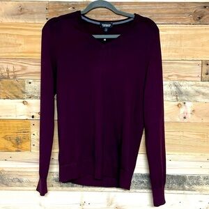 Express size small maroon colored Merino Wool blend v-neck sweater